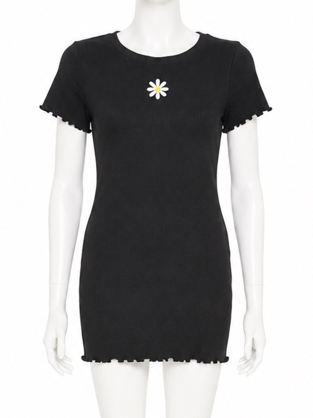 Black Daisy-Embroidered Short Sleeve dress size girls large - Picture 1 of 6